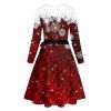 Christmas Couple Outfit Plaid Snowflake Print Crossover Belt Dress and Shirt Set - Rouge Vineux S | US 4