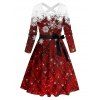 Christmas Couple Outfit Plaid Snowflake Print Crossover Belt Dress and Shirt Set - Rouge Vineux S | US 4