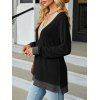 Haut colorblock à empiècement en dentelle ajourée et col en V à manches longues - Noir XXL | US 12
