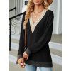 Haut colorblock à empiècement en dentelle ajourée et col en V à manches longues - Noir XXL | US 12