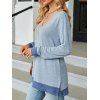 Haut colorblock à empiècement en dentelle ajourée et col en V à manches longues - Bleu clair XXL | US 12
