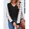 Haut colorblock à manches en dentelle et ourlet incurvé texturé - Noir XXL | US 12