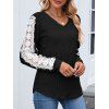 Haut colorblock à manches en dentelle et ourlet incurvé texturé - Noir XXL | US 12