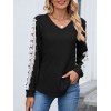 Haut colorblock à manches en dentelle et ourlet incurvé texturé - Noir XXL | US 12