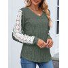 Haut colorblock à manches en dentelle et ourlet incurvé texturé - Vert Armée XXL | US 12