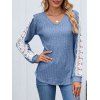 Haut colorblock à manches en dentelle et ourlet incurvé texturé - Bleu clair XXL | US 12