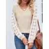 Haut colorblock à manches en dentelle et ourlet incurvé texturé - Abricot XXL | US 12