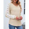 Haut colorblock à manches en dentelle et ourlet incurvé texturé - Abricot XXL | US 12