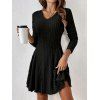 Robe texturée de couleur unie, mini-robe à col en V et manches longues - Noir XXL | US 12