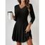 Robe texturée de couleur unie, mini-robe à col en V et manches longues - Noir XXL | US 12