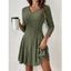 Robe texturée de couleur unie, mini-robe à col en V et manches longues - Noir XXL | US 12