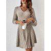 Robe texturée de couleur unie, mini-robe à col en V et manches longues - café lumière XXL | US 12