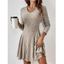 Robe texturée de couleur unie, mini-robe à col en V et manches longues - Noir XXL | US 12