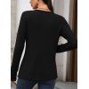 Haut décontracté de couleur unie, haut à manches longues avec boutons texturés - Noir XXL | US 12
