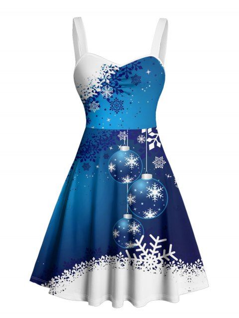 Robe de Noël à imprimé flocons de neige, cloches et étoiles, mini-robe froncée