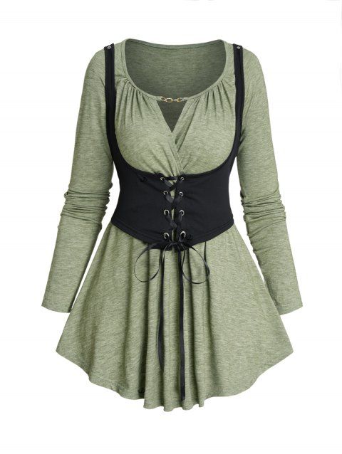 Ensemble 2 pièces colorblock avec haut à découpes et débardeur à lacets