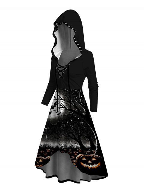 Robe gothique à capuche, imprimé citrouille d'Halloween, à lacets, taille haute et basse