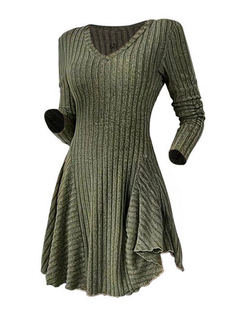 Robe texturée de couleur unie, mini-robe à col en V et manches longues