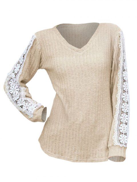 Haut colorblock à manches en dentelle et ourlet incurvé texturé