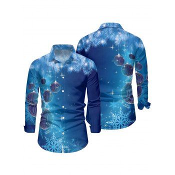 Christmas Couple Outfit Snowflake Bell Print Crossover Belt Dress and Shirt Set