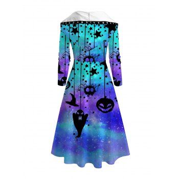 Halloween Hoodie Dress Ombre Pumpkin Ghost Print Lace Up High Low Dress