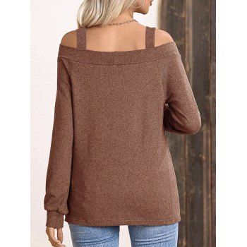 Heather Casual Top Cold Shoulder Long Sleeve Top