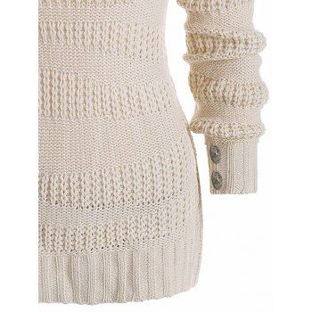 Solid Color Textured Sweater Mock Button Folded Long Sleeve Top