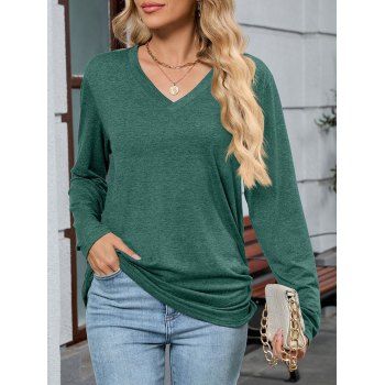 Heather Casual Top Ruched V Neck Long Sleeve Top