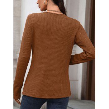 Solid Color Casual Top Textured Button Long Sleeve Top