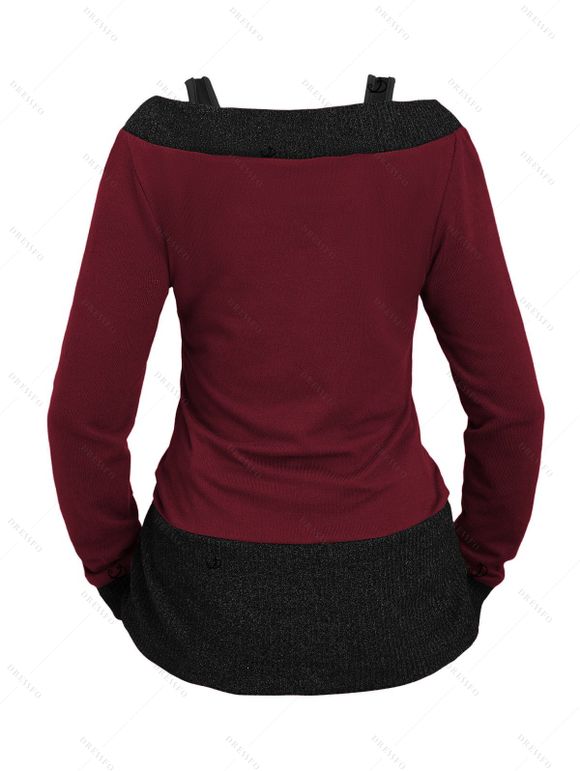 Women Outfit Textured Heather Faux Twinset Top and Grommet Leggings Set - Rouge Vineux S | US 4