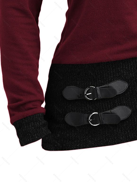 Women Outfit Textured Heather Faux Twinset Top and Grommet Leggings Set - Rouge Vineux S | US 4