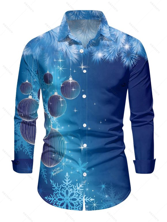 Chemise de Noël à manches longues pour homme, imprimé flocons de neige et cloches - INDIGO COLOR 5XL