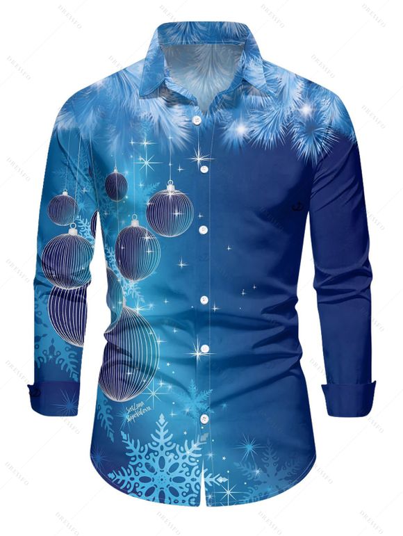Christmas Couple Outfit Snowflake Bell Print Crossover Belt Dress and Shirt Set - Bleu S | US 4