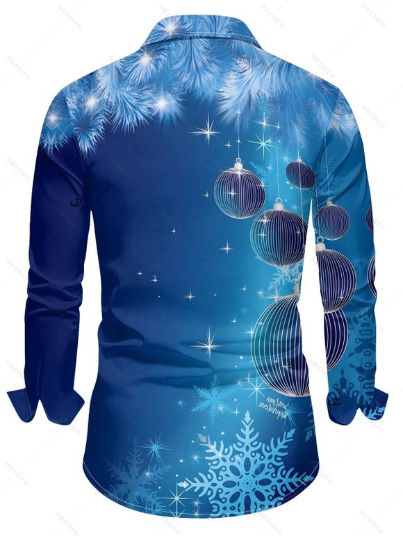 Christmas Couple Outfit Snowflake Bell Print Crossover Belt Dress and Shirt Set - Bleu S | US 4