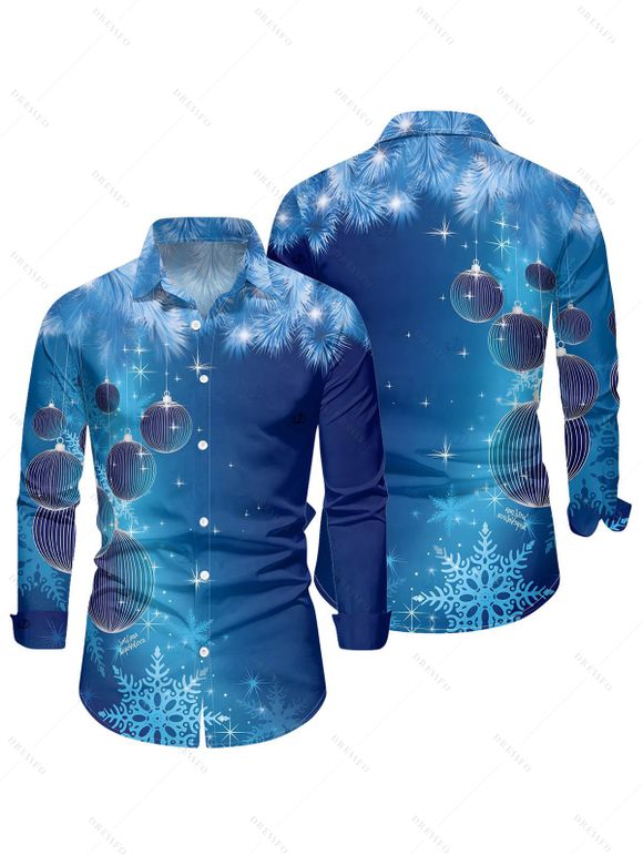 Christmas Couple Outfit Snowflake Bell Print Crossover Belt Dress and Shirt Set - Bleu S | US 4