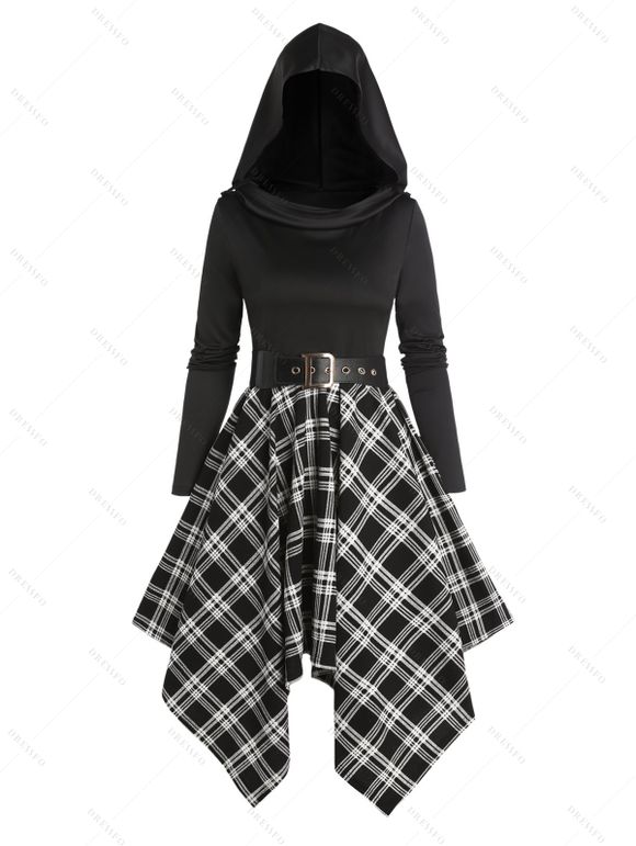 Robe à Capuche Asymétrique Ceinturée Manches Longues à Col Bénitier - Noir XXL | US 14