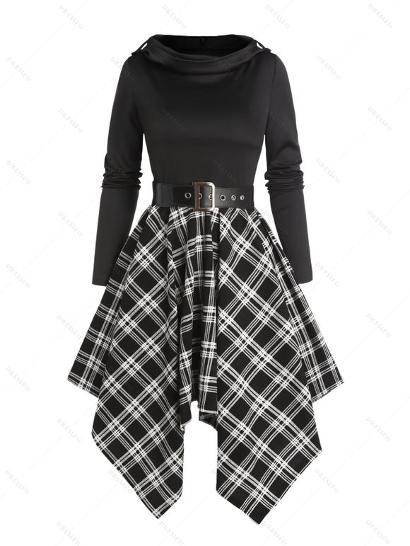 Robe à Capuche Asymétrique Ceinturée Manches Longues à Col Bénitier - Noir XXL | US 14