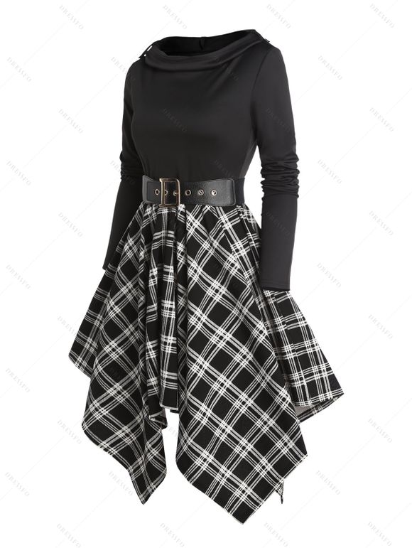 Robe à Capuche Asymétrique Ceinturée Manches Longues à Col Bénitier - Noir XXL | US 14