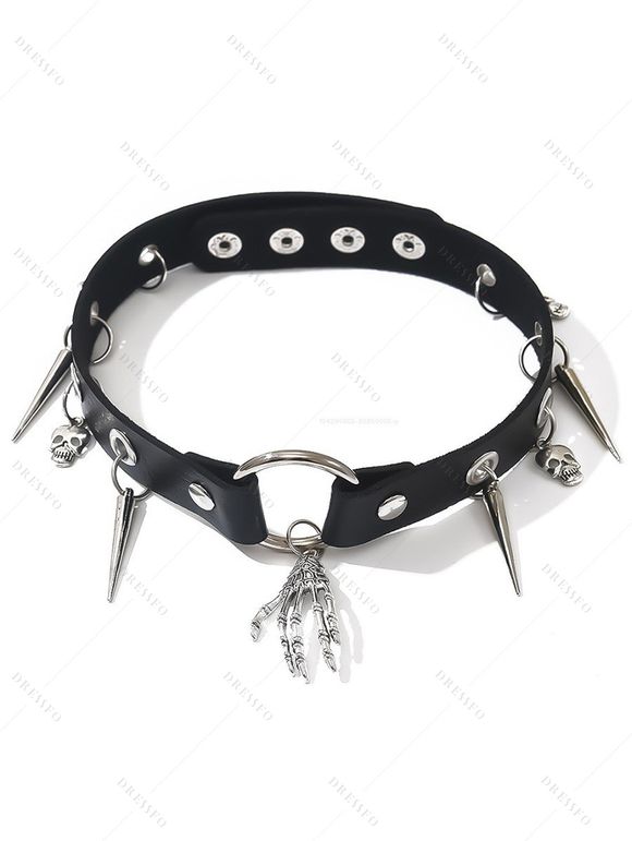 Halloween Outfit Skull Rose Butterfly Print Hoodie Dress and Skeleton Choker Boots Set - Noir S | US 4