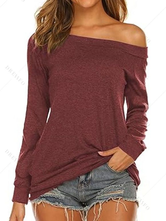 Haut décontracté chiné à manches longues et col incliné - Rouge foncé XL | US 10