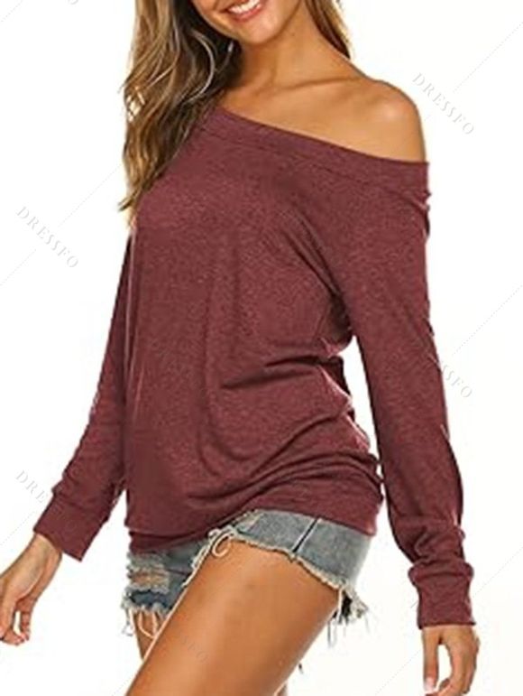 Haut décontracté chiné à manches longues et col incliné - Rouge foncé XL | US 10