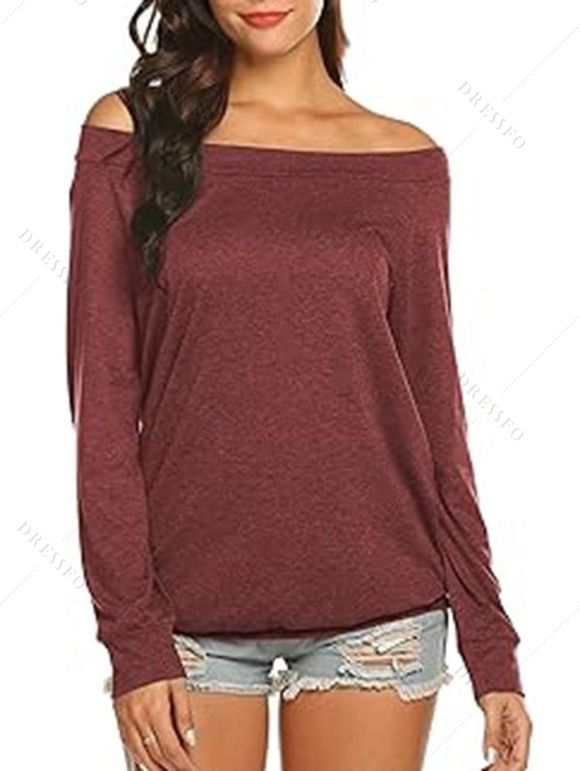 Haut décontracté chiné à manches longues et col incliné - Rouge foncé XL | US 10