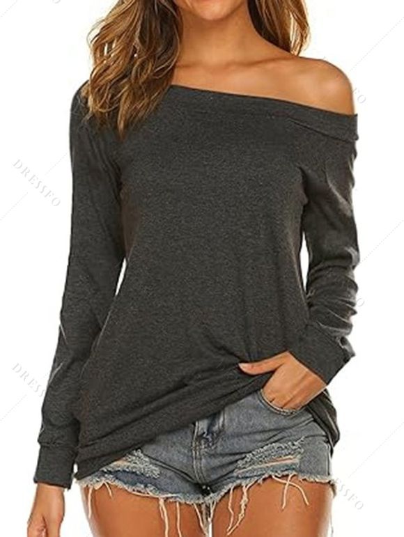 Haut décontracté chiné à manches longues et col incliné - Gris Foncé XL | US 10