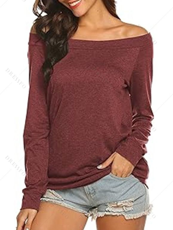 Haut décontracté chiné à manches longues et col incliné - Rouge foncé XL | US 10