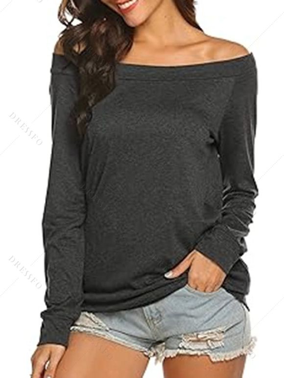 Haut décontracté chiné à manches longues et col incliné - Gris Foncé XL | US 10