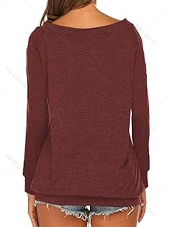 Haut décontracté chiné à manches longues et col incliné - Rouge foncé XL | US 10