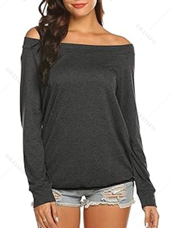 Haut décontracté chiné à manches longues et col incliné - Gris Foncé XL | US 10