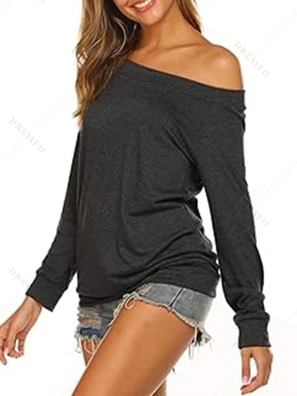 Haut décontracté chiné à manches longues et col incliné - Gris Foncé XL | US 10