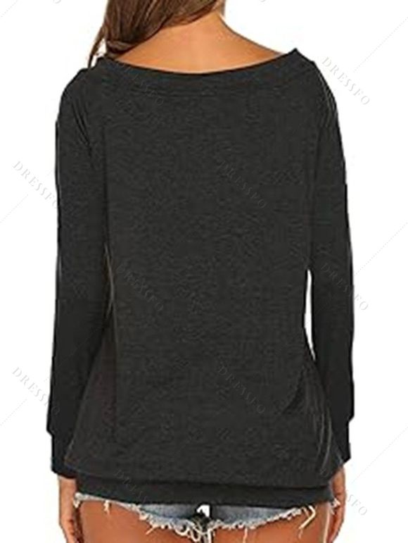 Haut décontracté chiné à manches longues et col incliné - Gris Foncé XL | US 10