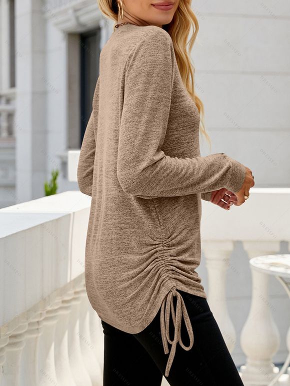 Haut décontracté cintré à manches longues et col en V - café lumière XXL | US 12
